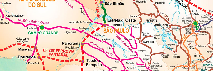 Mapas do trecho Estela d’Oeste–Panorama/SP