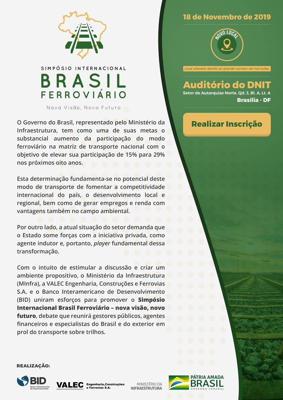 Abertas as inscrições para o Simpósio Internacional Brasil Ferroviário
