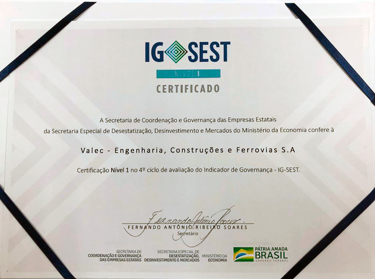 VALEC conquista nível máximo em avaliação de governança